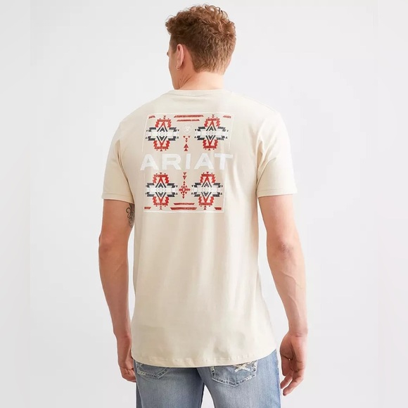 Ariat Western Short Sleeve T-Shirt Tee Small tan beige America casual cotton - Picture 1 of 11